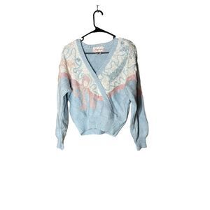 Vintage 80s Jaclyn Smith Pastel Bow Sweater‎ Size Medium